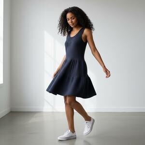 Sandro Paris Navy Blue Knit Fit & Flare Skater Dress Preppy Old Money Sz 3 US 8